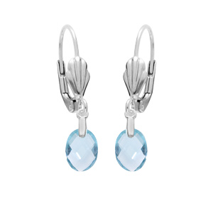 Boucles d\'oreille en argent rhodi goutte oxyde bleu ciel facett et fermoir dormeuse - Vue 1