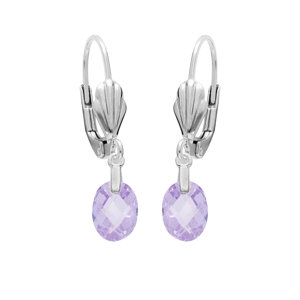 Boucles d\'oreille en argent rhodi� goutte oxyde mauve facett� et fermoir dormeuse - Vue 1