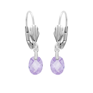 Boucles d\'oreille en argent rhodi goutte oxyde mauve facett et fermoir dormeuse - Vue 1