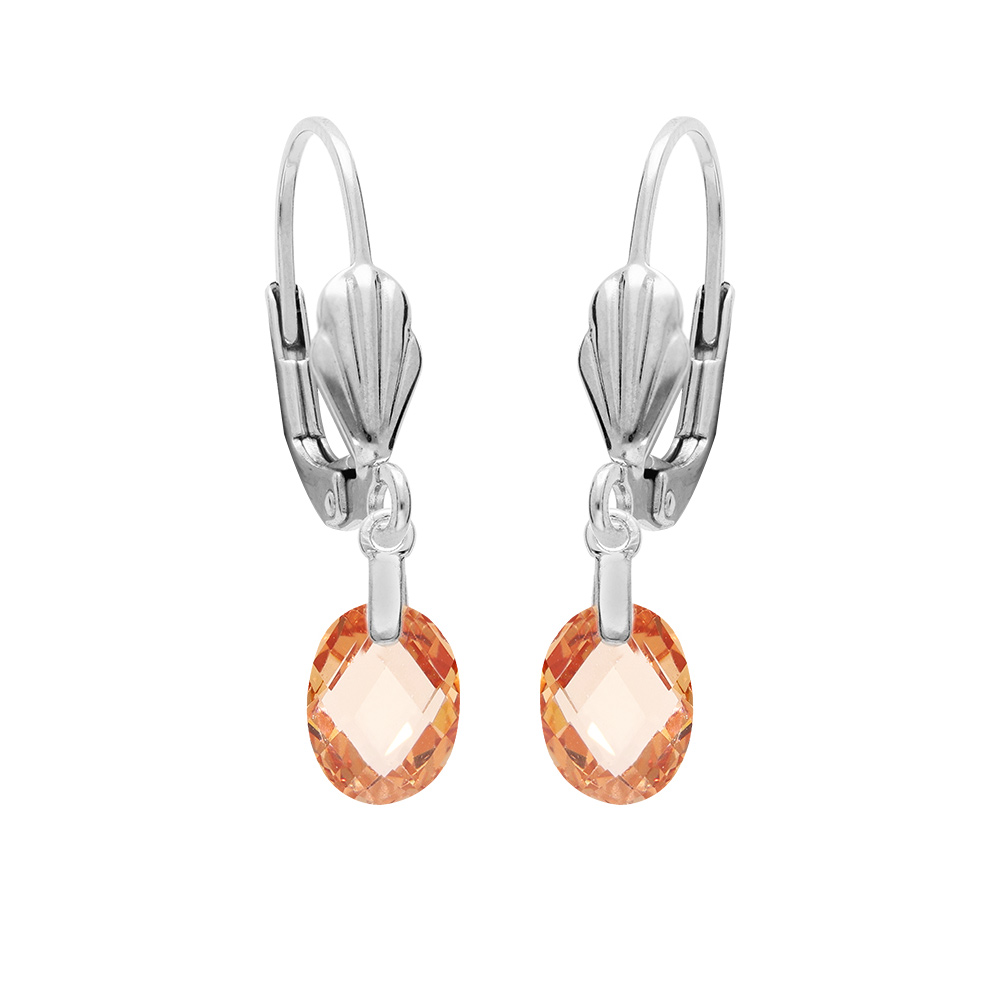 Boucles d\'oreille en argent rhodi� goutte oxyde orange facett� et fermoir dormeuse - Vue 1