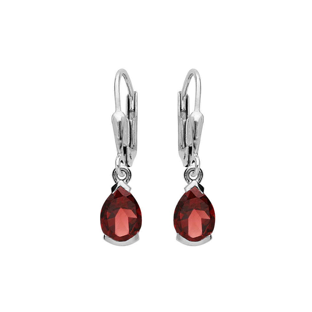 Boucles d\'oreille en argent rhodi� Grenat v�ritable en forme de poire 7x5mm et fermoir dormeuse - Vue 1