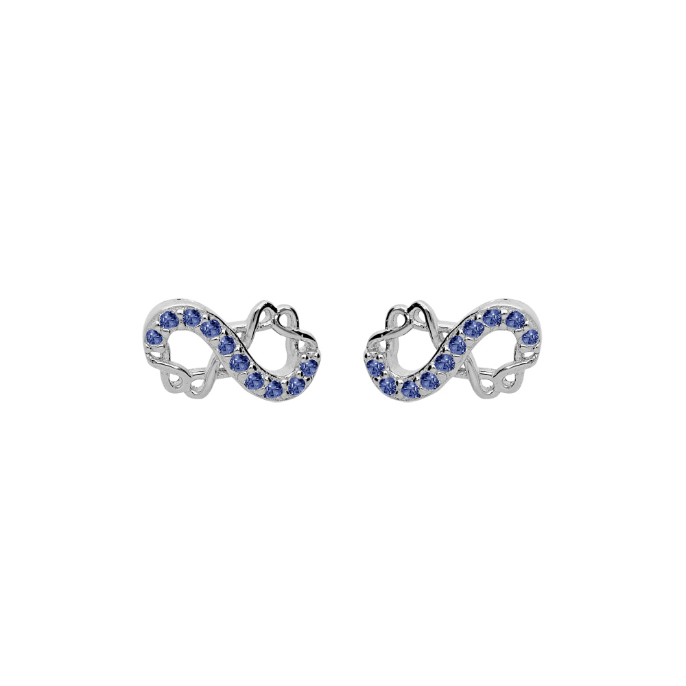 Boucles d\'oreille en argent rhodi� infini 8mm avec oxydes bleus et fermoir poussette - Vue 1