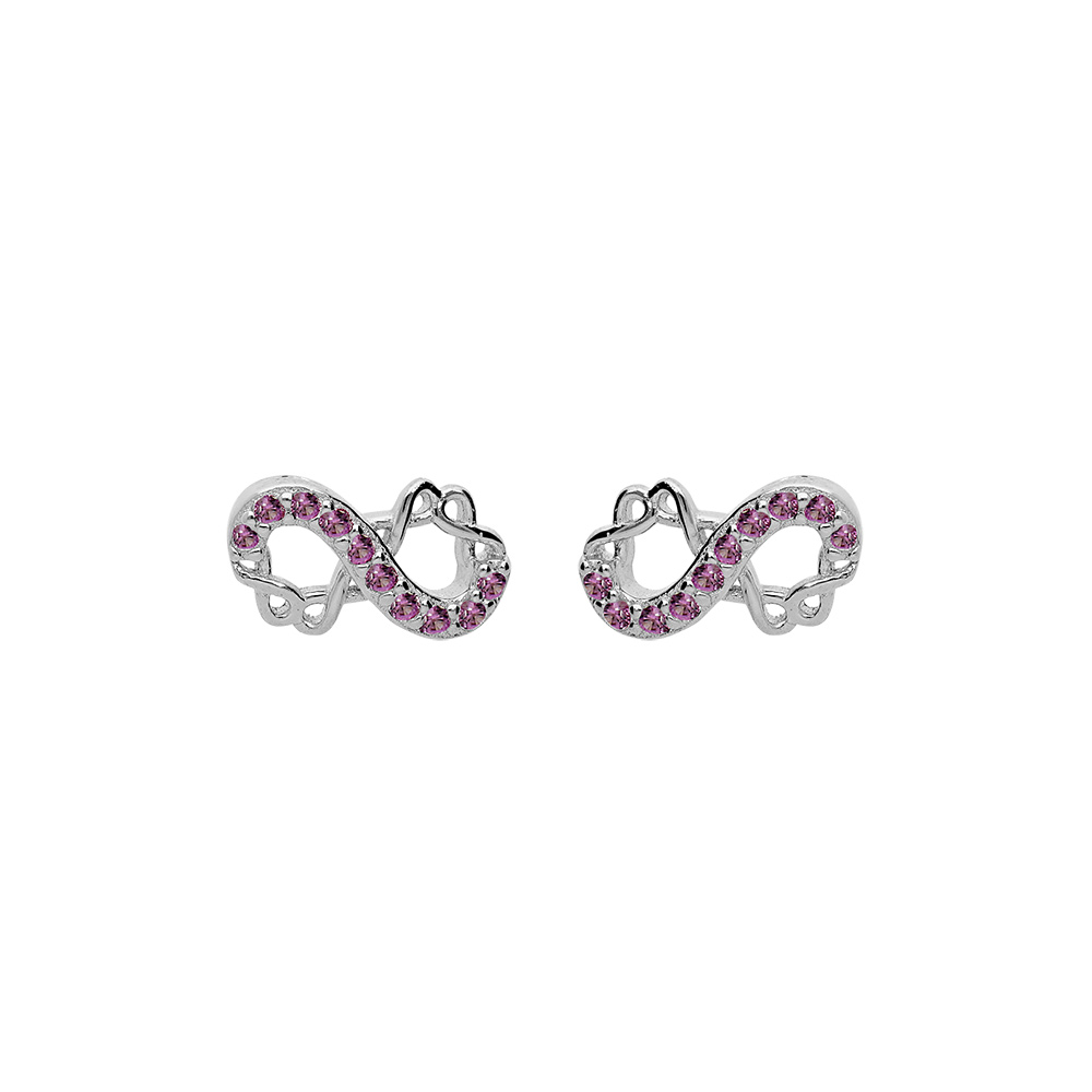 Boucles d\'oreille en argent rhodi� infini 8mm avec oxydes rose et fermoir pousette - Vue 1