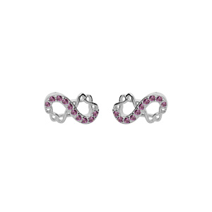 Boucles d\'oreille en argent rhodi infini 8mm avec oxydes rose et fermoir pousette - Vue 1