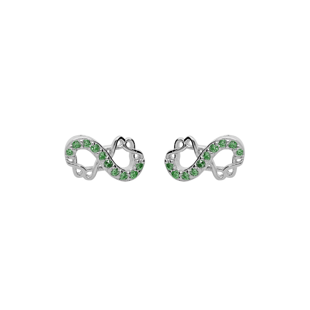 Boucles d\'oreille en argent rhodi� infini 8mm avec oxydes verts et fermoir poussette - Vue 1