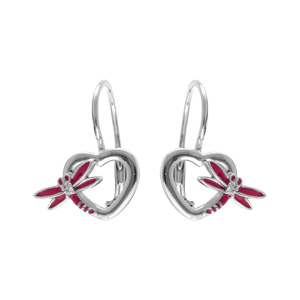 Boucles d\'oreille en argent rhodi libelulle avec rsine rose et fermoir dormeuse - Vue 1