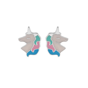 Boucles d\'oreille en argent rhodi licorne blanche et pastel et fermoir poussette - Vue 1