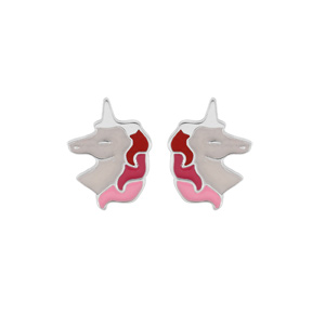 Boucles d\'oreille en argent rhodi licorne blanche et rose et fermoir poussette - Vue 1