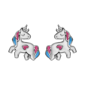 Boucles d\'oreille en argent rhodié licorne résine et fermoir poussette - Vue 1
