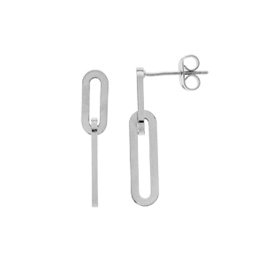 Boucles d\'oreille en argent rhodi maillons rectangulaire lisses suspendus et fermoir poussette - Vue 1