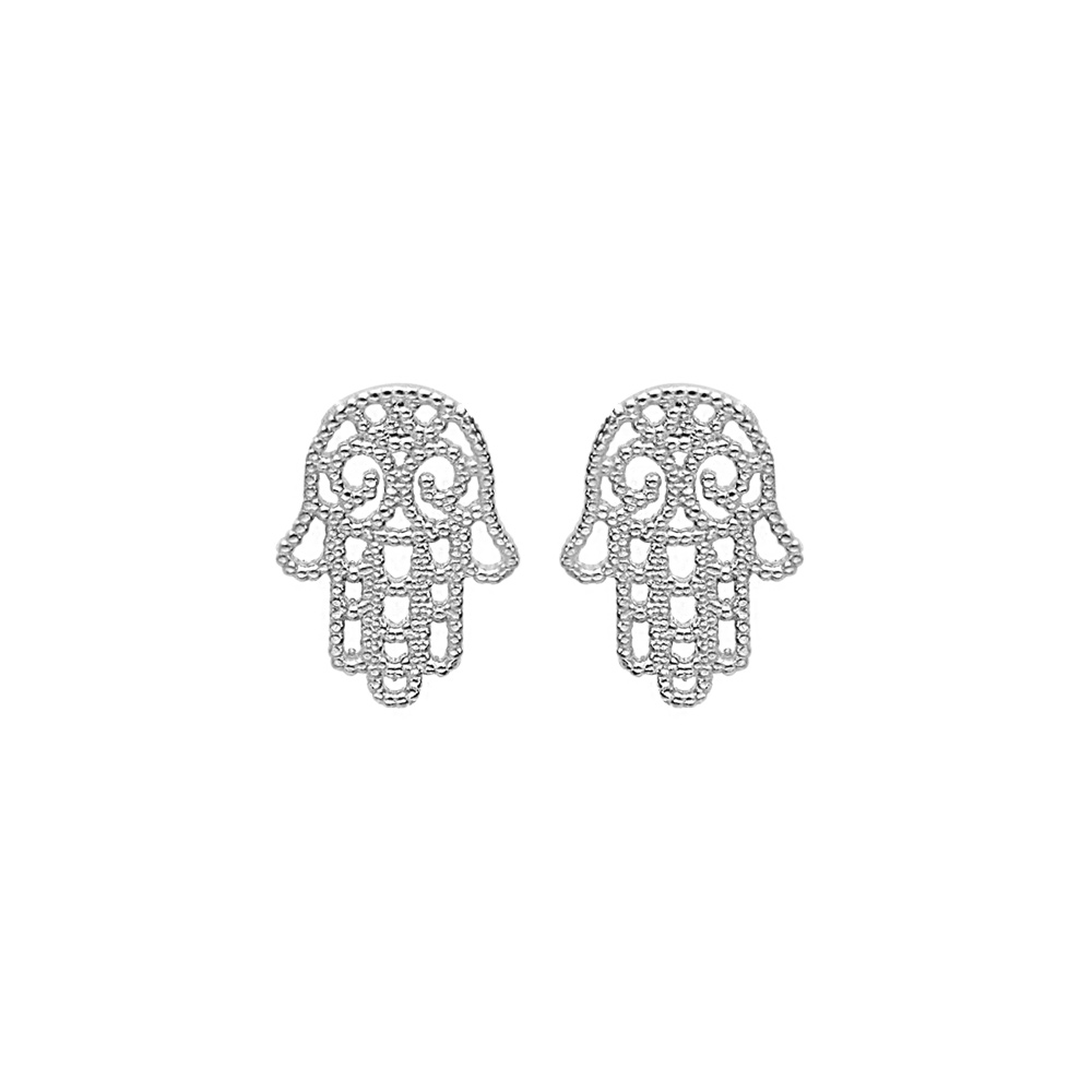 Boucles d\'oreille en argent rhodi� main de Fatma et fermoir poussette - Vue 1
