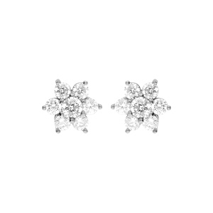 Boucles d\'oreille en argent rhodi marguerite oxydes blancs sertis et fermoir poussette - Vue 1