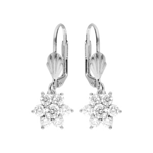 Boucles d\'oreille en argent rhodi marguerite oxydes blancs sertis fermoir dormeuse - Vue 1