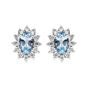 Boucles d\'oreille en argent rhodi massif collection joaillerie Topaze bleue ovale avec oxydes blancs et fermoir poussette - Vue 1