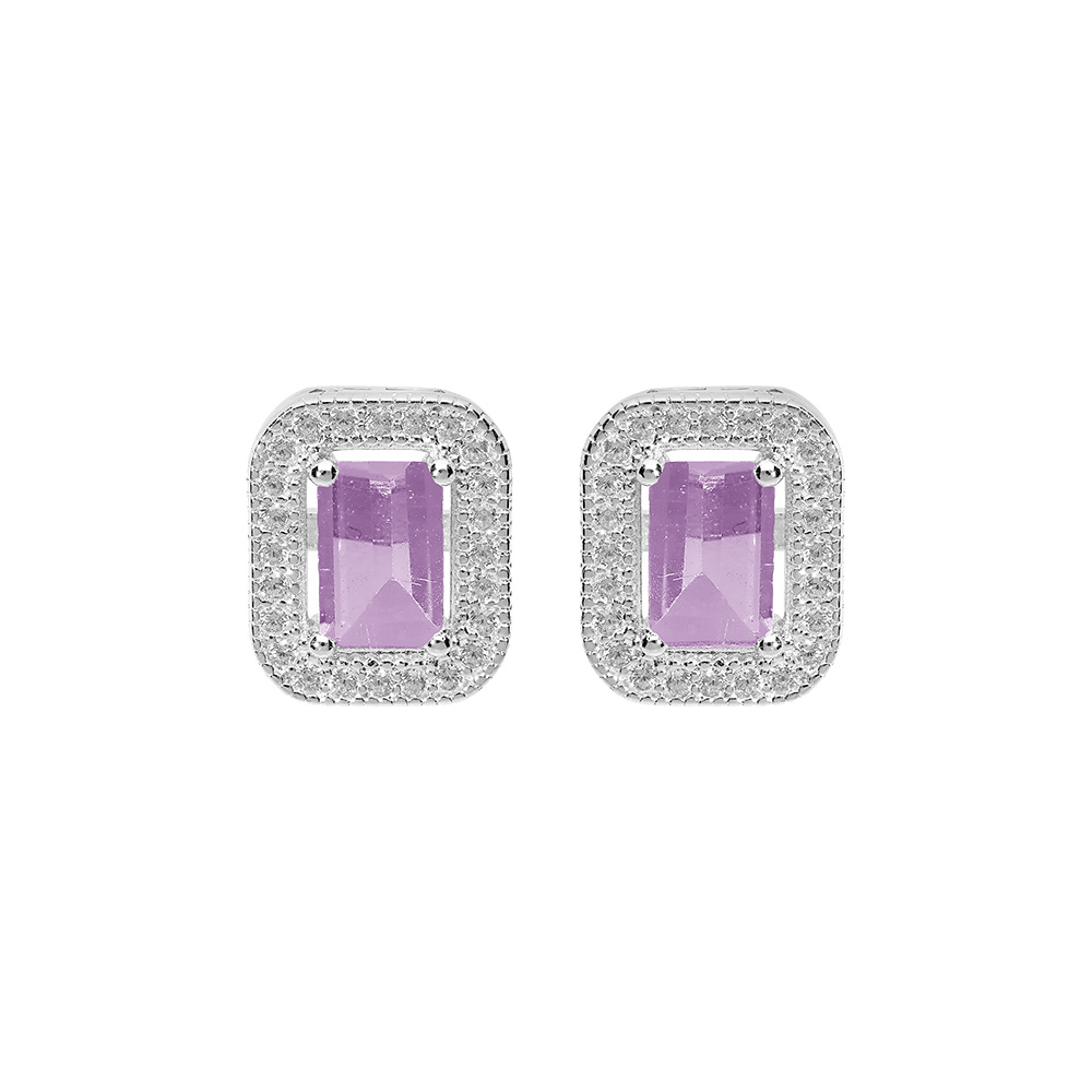 Boucles D'oreilles Et Pendentif Argent Massif Avec Améthyste Véritable