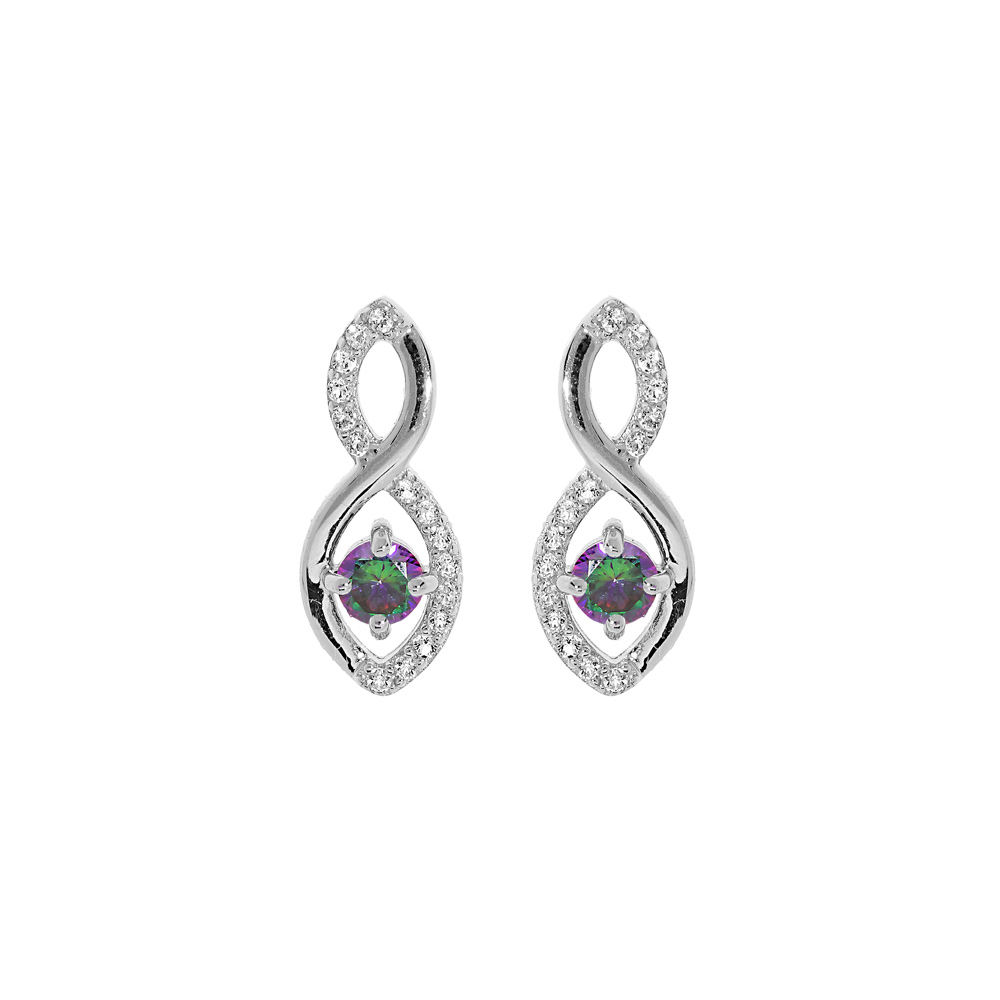 Boucles d\'oreille en argent rhodi momtif infini avec oxydes mystique et blancs fermoir poussette - Vue 1