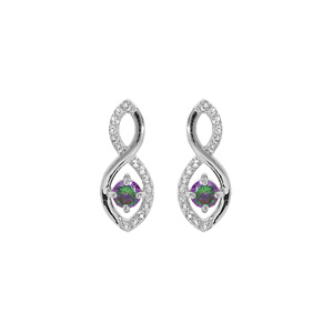 Boucles d\'oreille en argent rhodi momtif infini avec oxydes mystique et blancs fermoir poussette - Vue 1