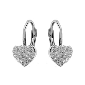 Boucles d\'oreille en argent rhodi motif coeur pav oxydes blancs et fermoir dormeuse - Vue 1