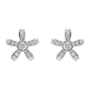 Boucles d'oreille en argent rhodi motif fleur avec oxydes blancs sertis