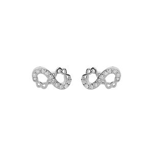 Boucles d\'oreille en argent rhodi motif infini 8mm avec oxydes blancs sertis et fermoir poussette - Vue 1