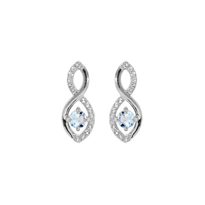 Boucles d\'oreille en argent rhodi motif infini avec Amethyste vritable et oxydes blancs sertis fermoir poussette - Vue 1