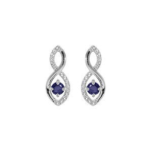 Boucles d\'oreille en argent rhodi motif infini avec oxyde bleu et blancs et fermoir poussette - Vue 1