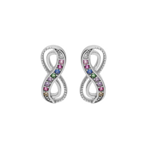 Boucles d\'oreille en argent rhodi motif infini avec oxydes multi couleurs sertis et fermoir poussette - Vue 1
