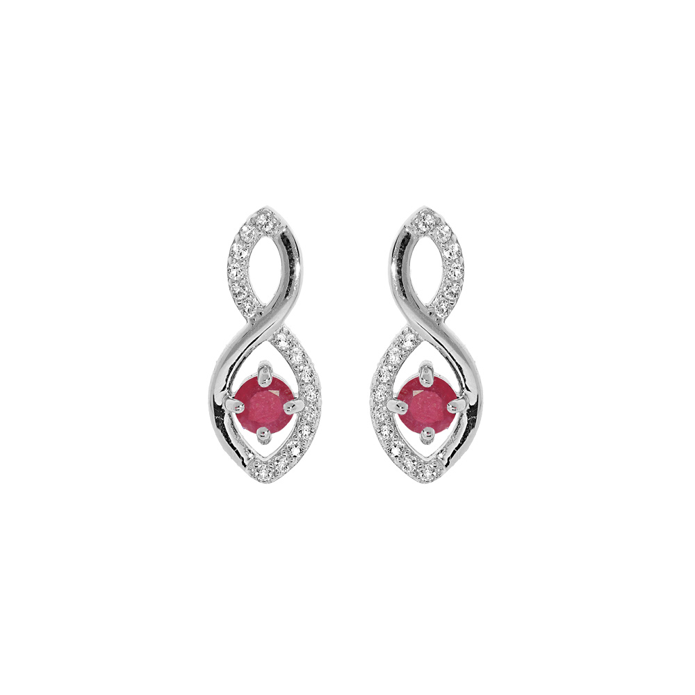 Boucles d\'oreille en argent rhodi� motif infini avec oxydes roses et blancs fermoir poussette - Vue 1