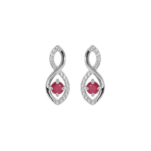 Boucles d\'oreille en argent rhodi motif infini avec oxydes roses et blancs fermoir poussette - Vue 1