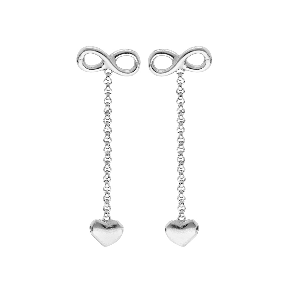 Boucles d\'oreille en argent rhodi� motif infini cha�nette et coeur suspendu fermoir poussette - Vue 1