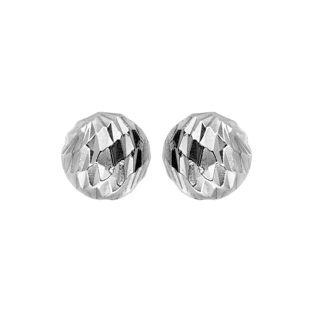 Boucles d\'oreille en argent rhodi� moyenne boule diamant�e 6mm et fermoir poussette - Vue 1