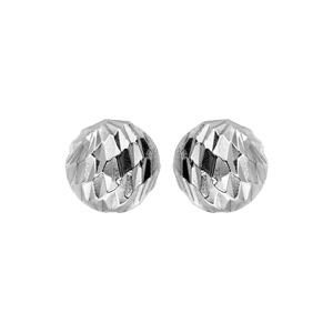 Boucles d\'oreille en argent rhodi moyenne boule diamante 6mm et fermoir poussette - Vue 1