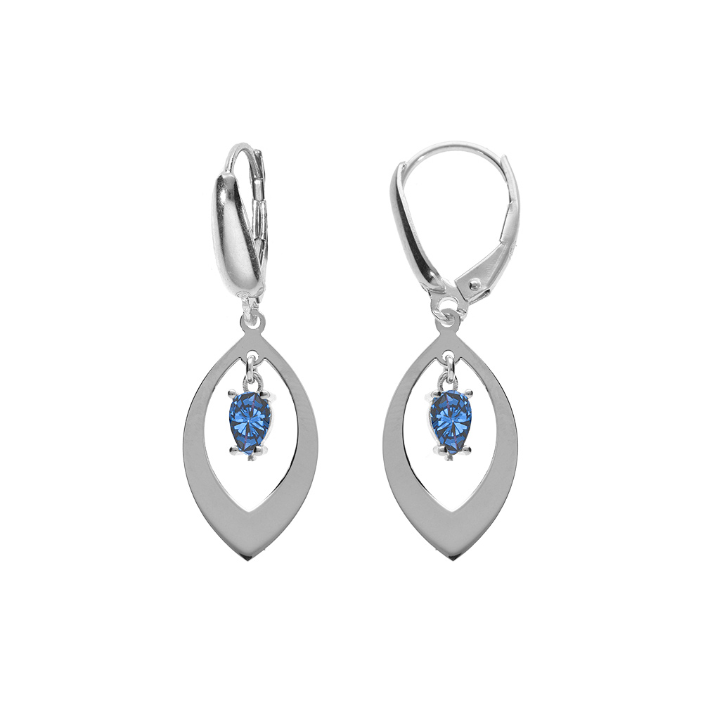 Boucles d\'oreille en argent rhodi� navette et oxyde bleu fonc� pendant, fermoir dormeuse - Vue 1
