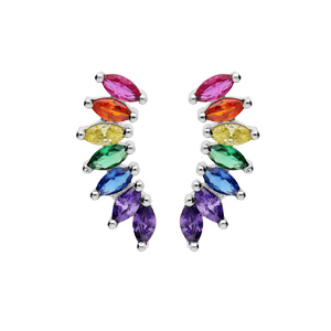 Boucles d\'oreille en argent rhodi navettes d\'oxydes multicouleur forme d\'ailes et fermoir poussette - Vue 1