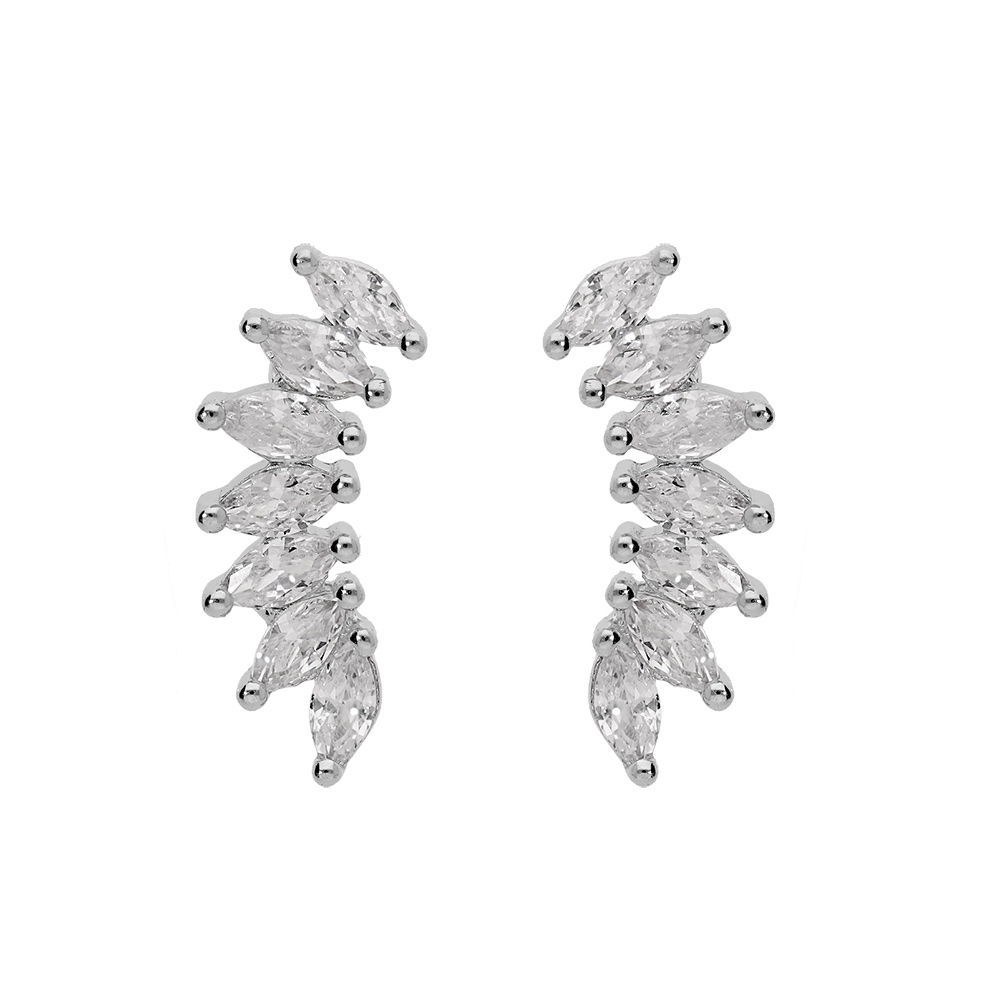 Boucles d\'oreille en argent rhodi� navettes oxydes blancs forme d\'ailes et fermoir poussette - Vue 1