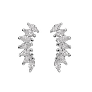 Boucles d\'oreille en argent rhodi navettes oxydes blancs forme d\'ailes et fermoir poussette - Vue 1