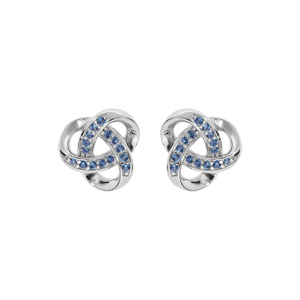 Boucles d\'oreille en argent rhodi noeud celtique avec oxydes bleu ciel sertis et fermoir poussette - Vue 1