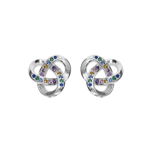 Boucles d\'oreille en argent rhodi noeud celtique avec oxydes multi couleurs sertis et fermoir poussette - Vue 1