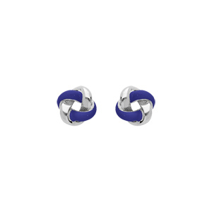 Boucles d\'oreille en argent rhodi noeud de rsine bleue avec fermoir poussette - Vue 1