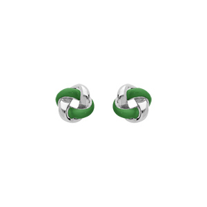 Boucles d\'oreille en argent rhodi noeud rsine verte avec fermoir poussette - Vue 1