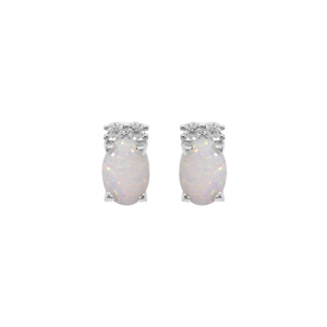 Boucles d\'oreille en argent rhodi Opale blanche de synthse et oxydes blancs sertis avec fermoir poussette - Vue 1