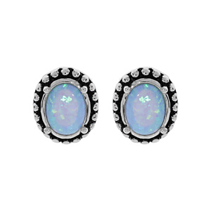 Boucles d\'oreille en argent rhodi Opale bleue de synthse cercle de picot patin et fermoir poussette - Vue 1