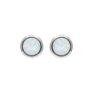 Boucles d\'oreille en argent rhodi opale de synthse blanche ronde et fermoir poussette - Vue 1