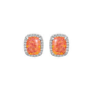 Boucles d\'oreille en argent rhodi Opale orange de synthse carr et oxydes blancs sertis fermoir poussette - Vue 1