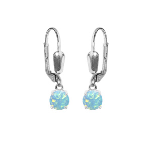Boucles d\'oreille en argent rhodi Opale turquoise de synthse 5mm suspendue serti 4 griffes et fermoir dormeuse - Vue 1