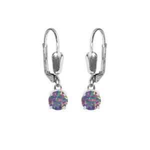 Boucles d\'oreille en argent rhodi Opale violet de synthse 5mm suspendue serti 4 griffes et fermoir dormeuse - Vue 1