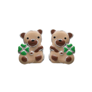 Boucles d\'oreille en argent rhodié ourson et fermoir poussette - Vue 1