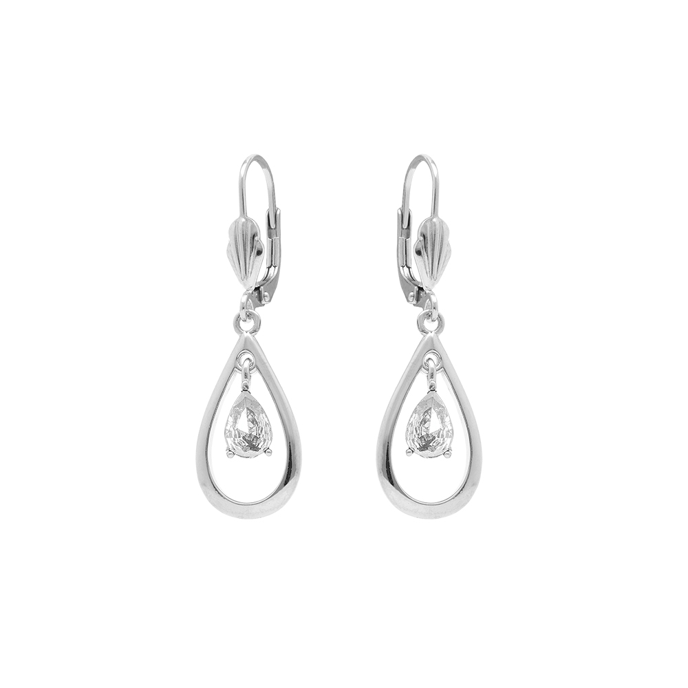 Boucles d\'oreille  en argent rhodi� ovale avec oxyde blanc - fermoir dormeuse - Vue 1