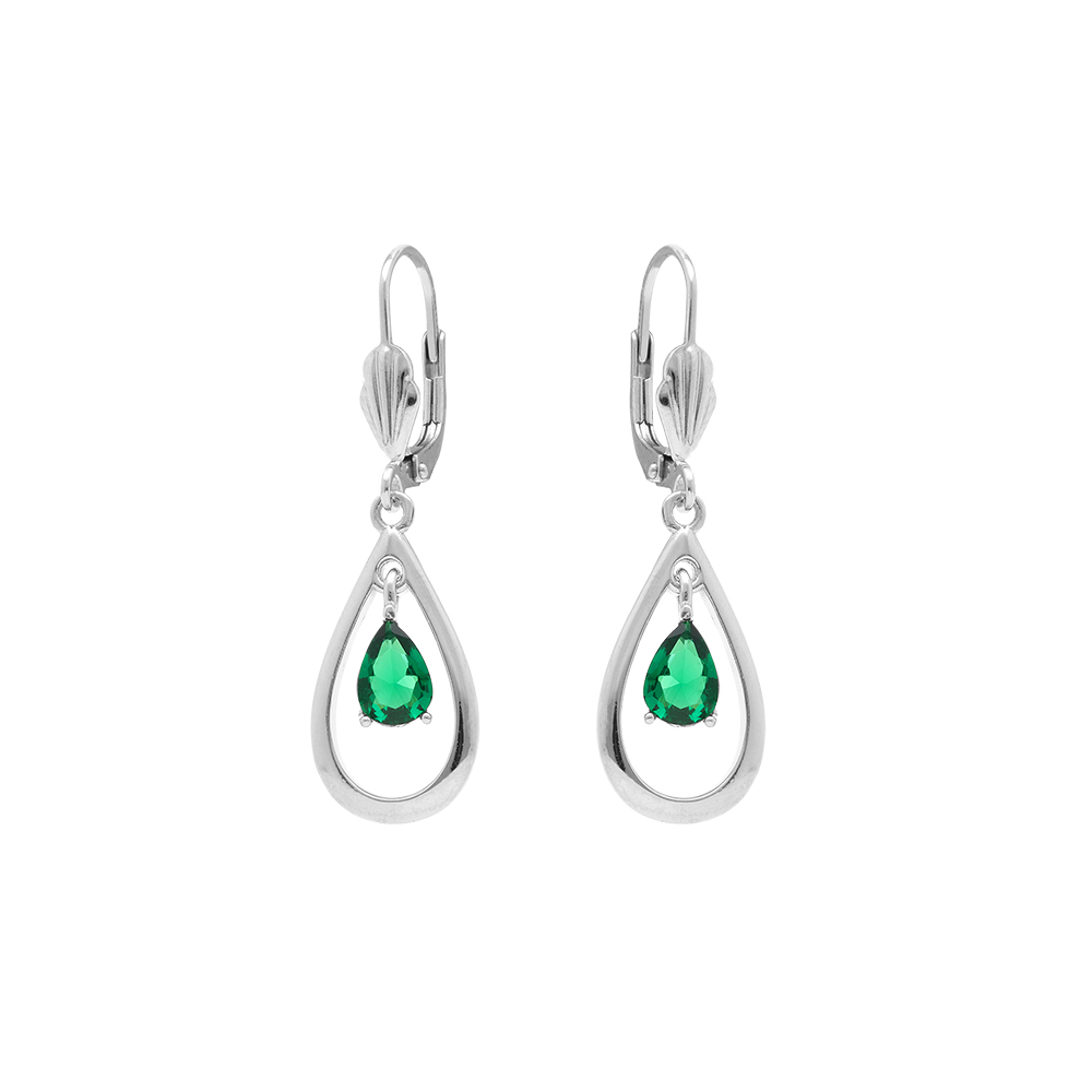 Boucles d\'oreille en  argent rhodi ovale avec oxyde vert - fermoir dormeuse - Vue 1