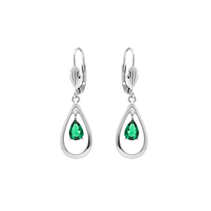Boucles d\'oreille en argent rhodié ovale avec oxyde vert - fermoir dormeuse - Vue 1